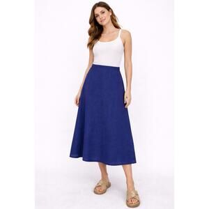 Rachel Zoe Linen Midi Skirt Women Small Blue Coastal Beach Boho Summer A-Line